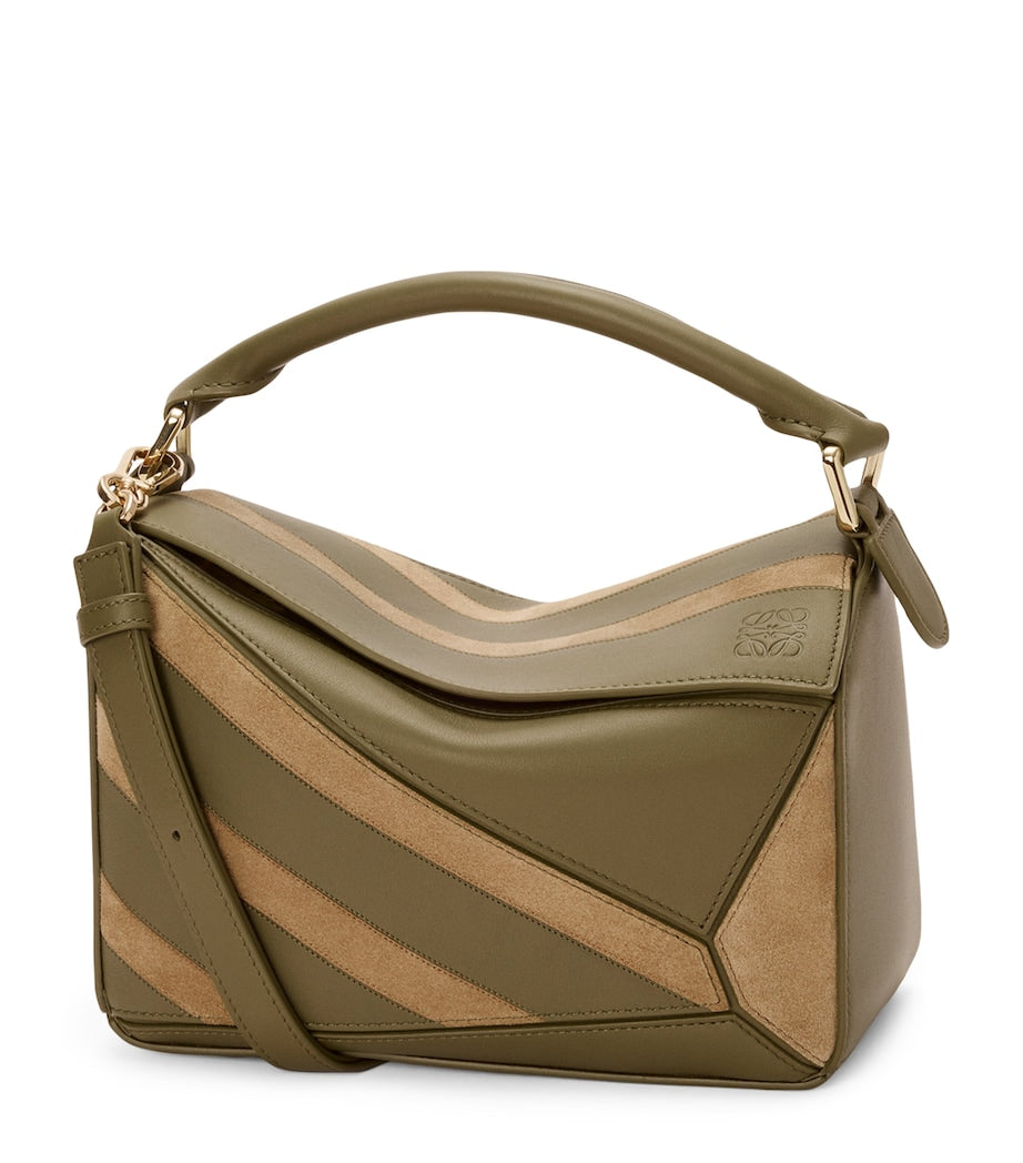 LOEWE Green Small Leather-Suede Puzzle Top-Handle Bag