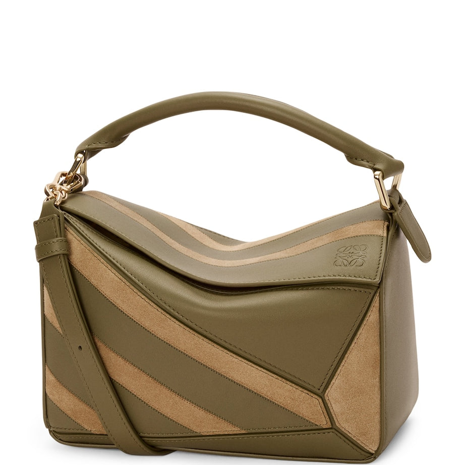 LOEWE Green Small Leather-Suede Puzzle Top-Handle Bag