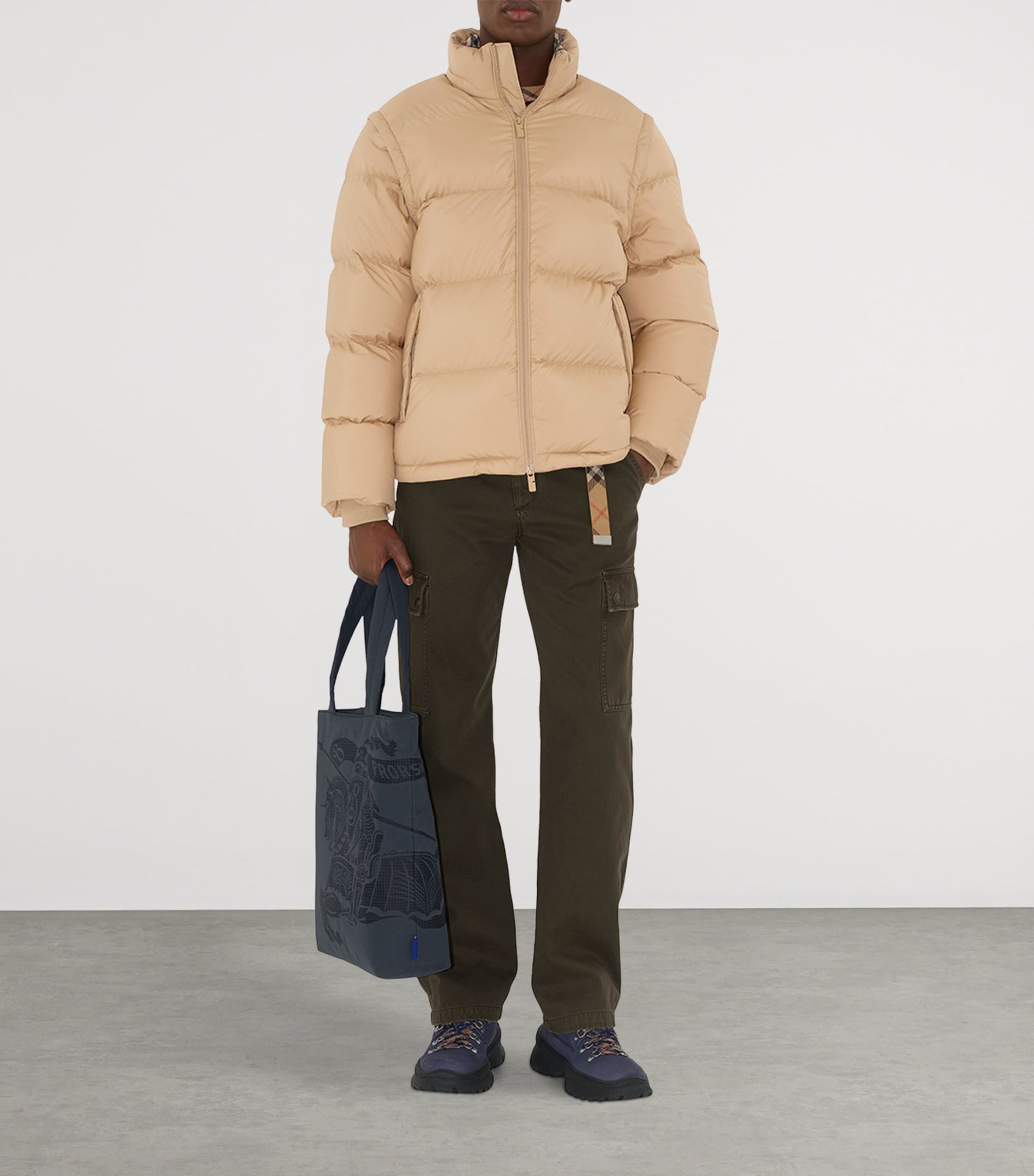 Beige Detachable-Sleeve Puffer Jacket