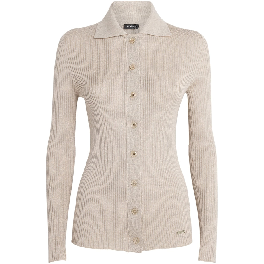 Kiton Beige Wool-Blend Shimmer Cardigan