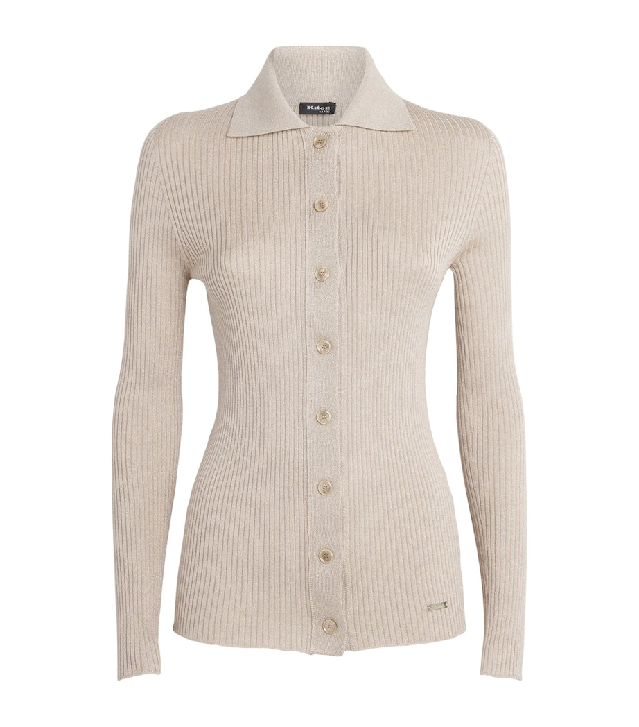 Kiton Beige Wool-Blend Shimmer Cardigan