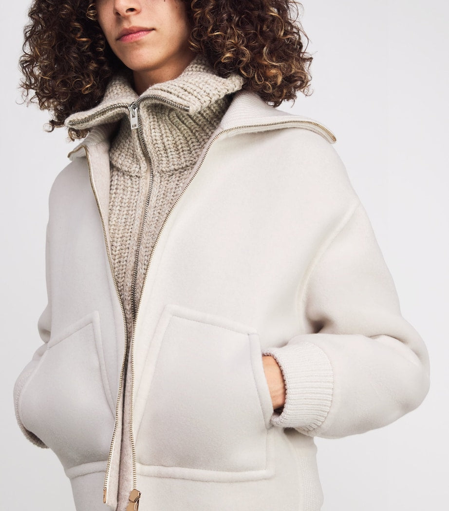 Agnona White Cashmere Bomber Jacket