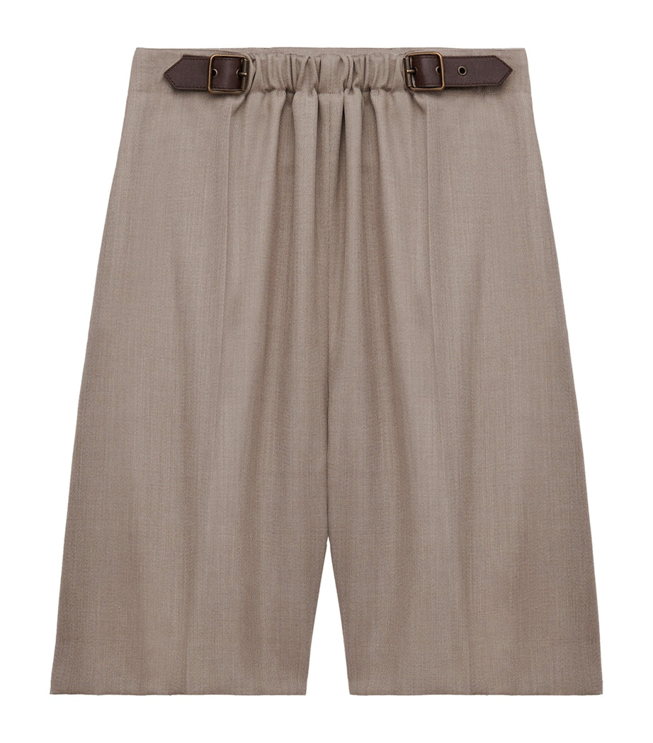 Nude Wool Buckled Shorts