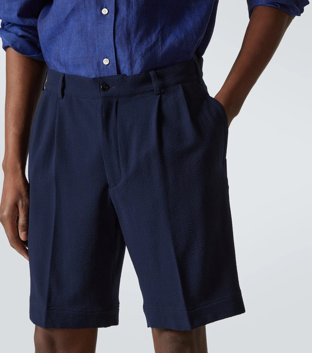 Rubinacci - Pleated wool seersucker shorts