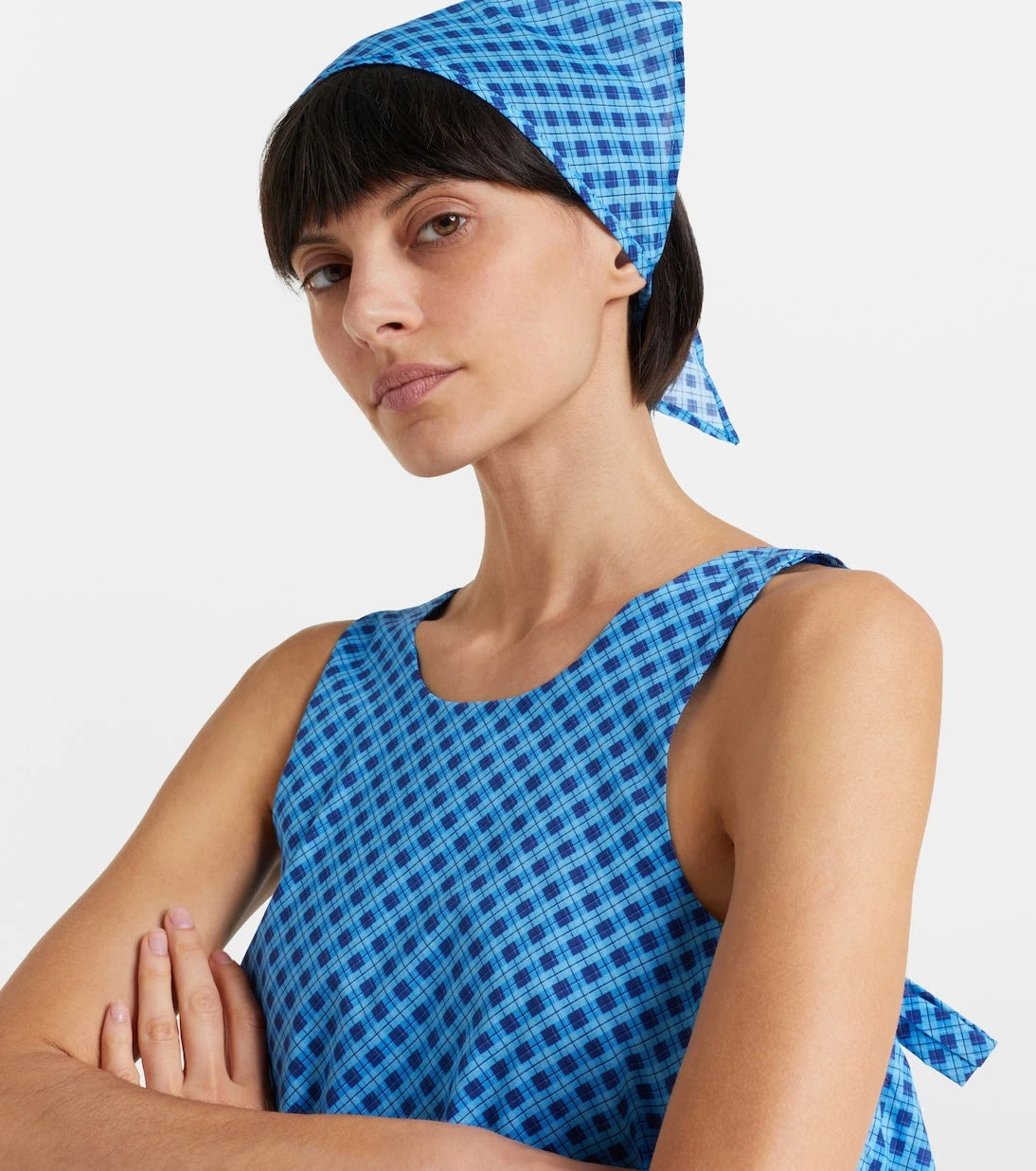 Montce - Betsie plaid cotton minidress and scarf set