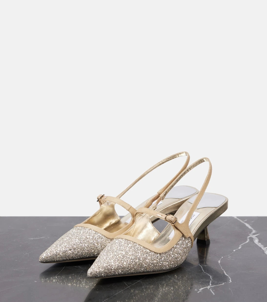 Jimmy Choo - حذاء ديدي 45 بمقدمة مدببة وكعب أنبوبي مزين بالترتر