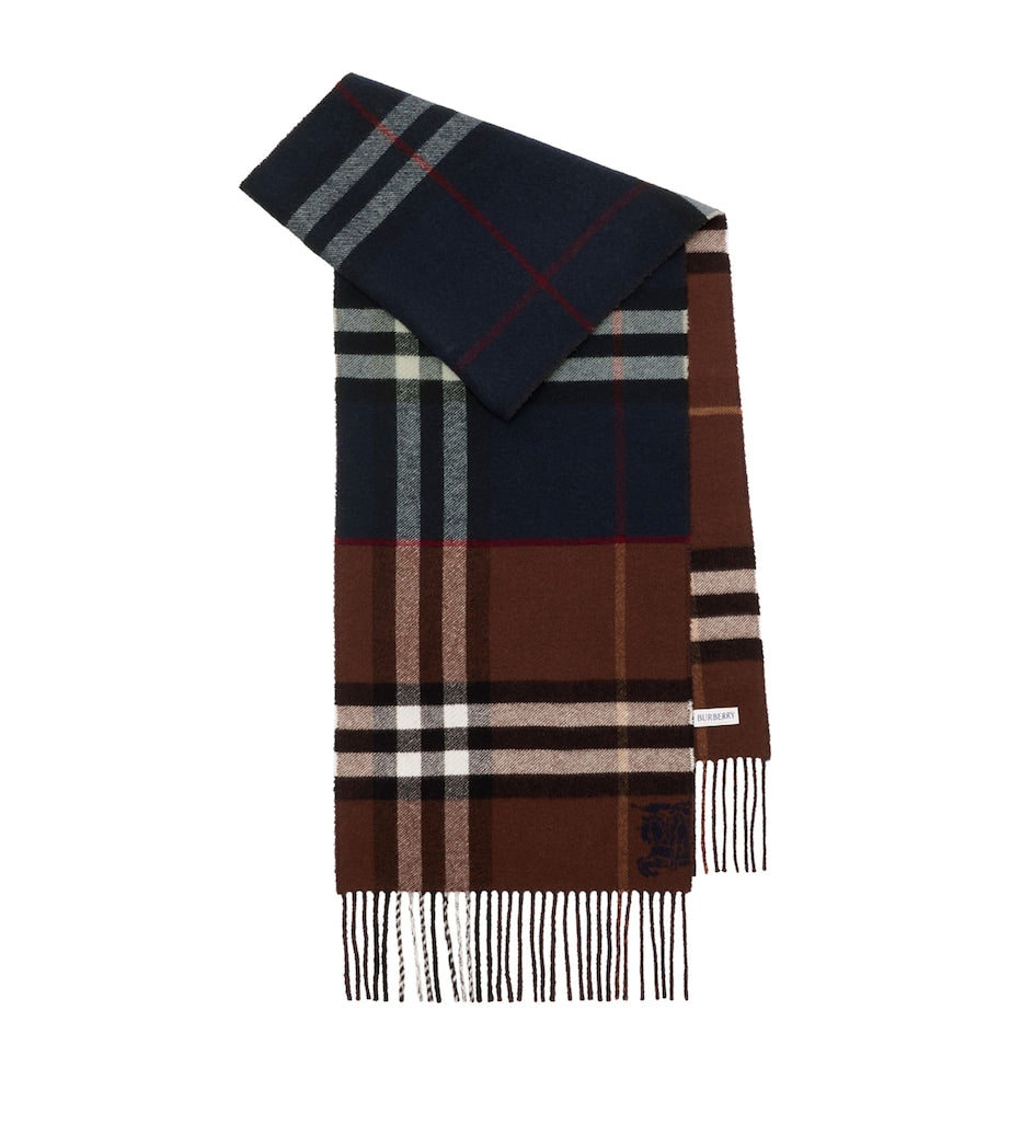Burberry Blue Cashmere Contrast Check Scarf