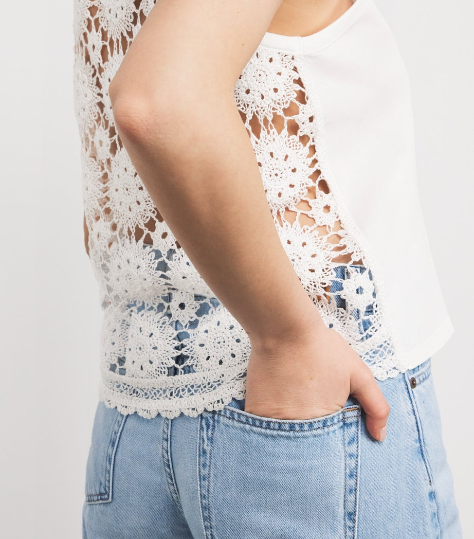 Cotton Crochet-Back Tank Top WHITE