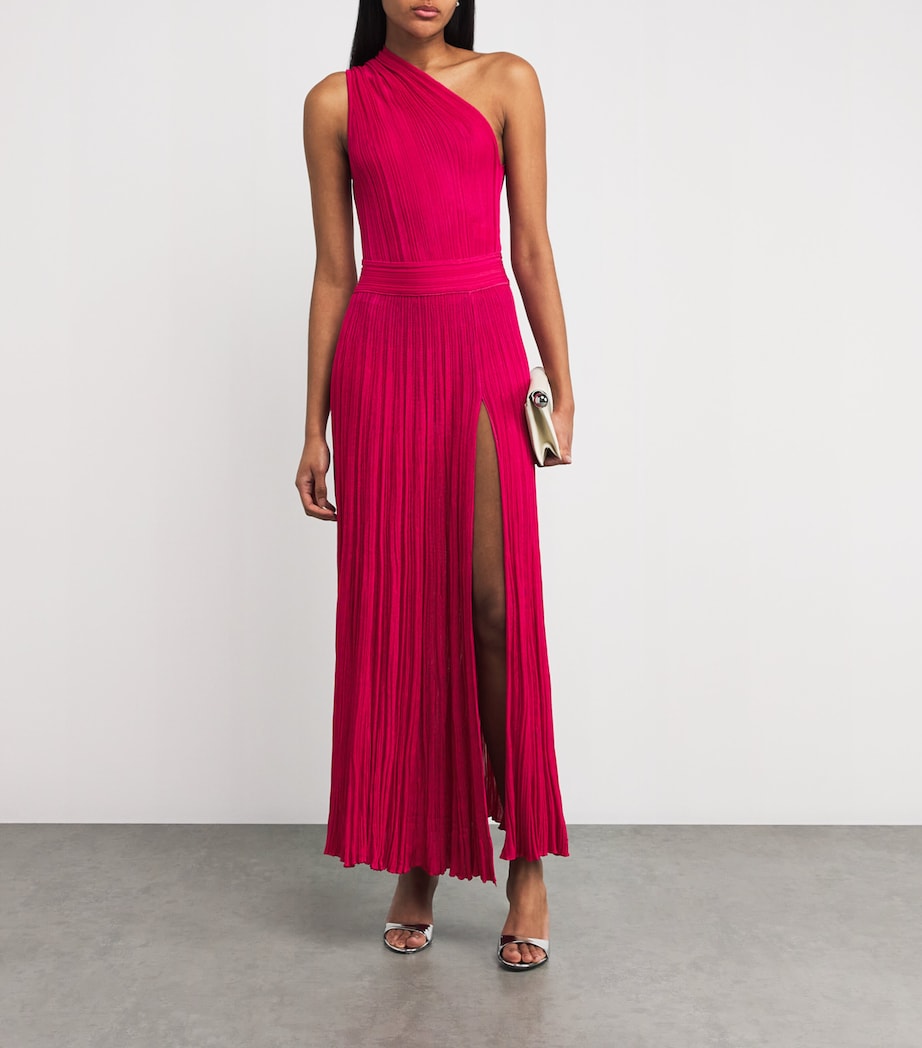 VALENTI Pink Knitted One-Shoulder Maxi Dress