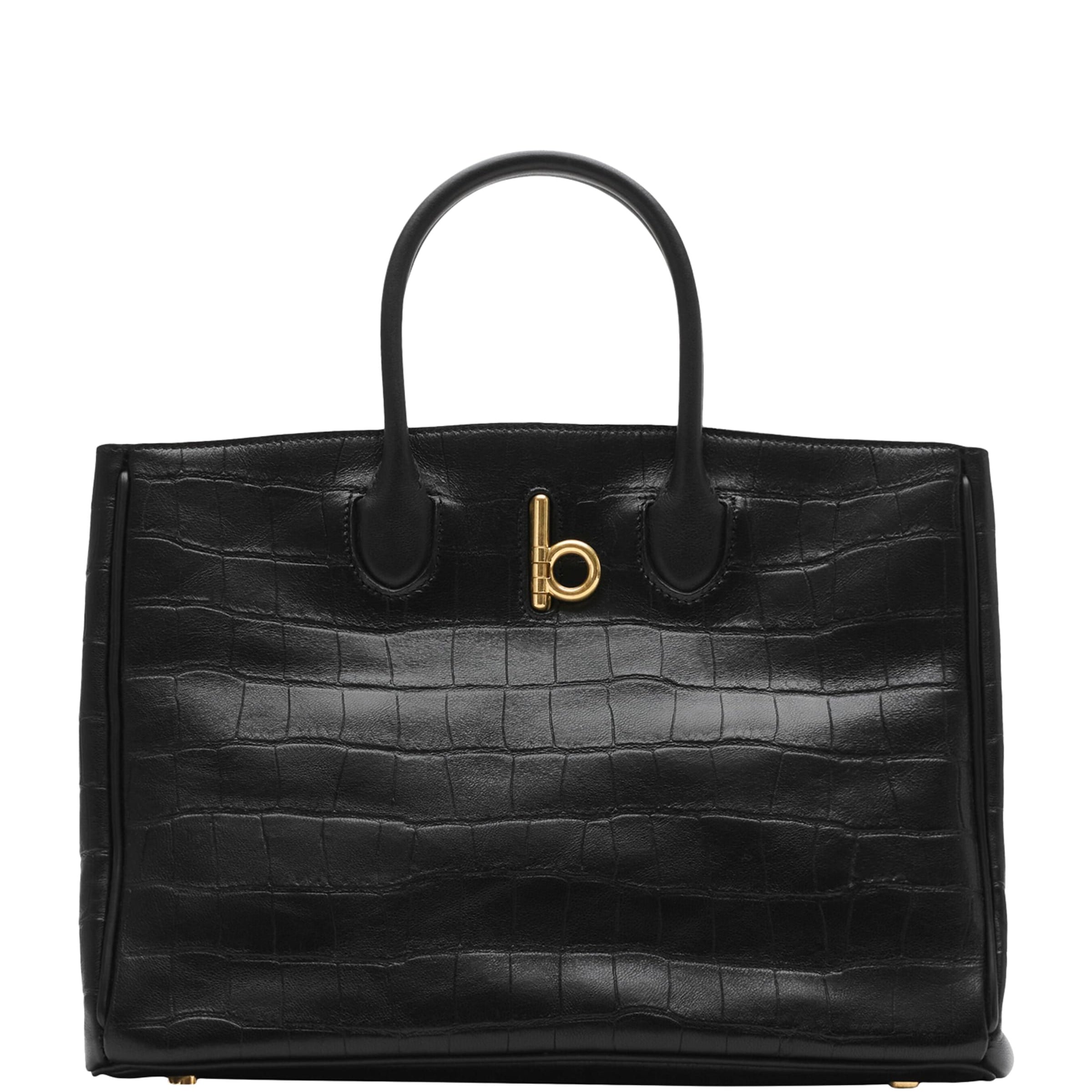 Burberry Small Croc-Embossed Lambskin Rocking Horse Tote Bag BLACK