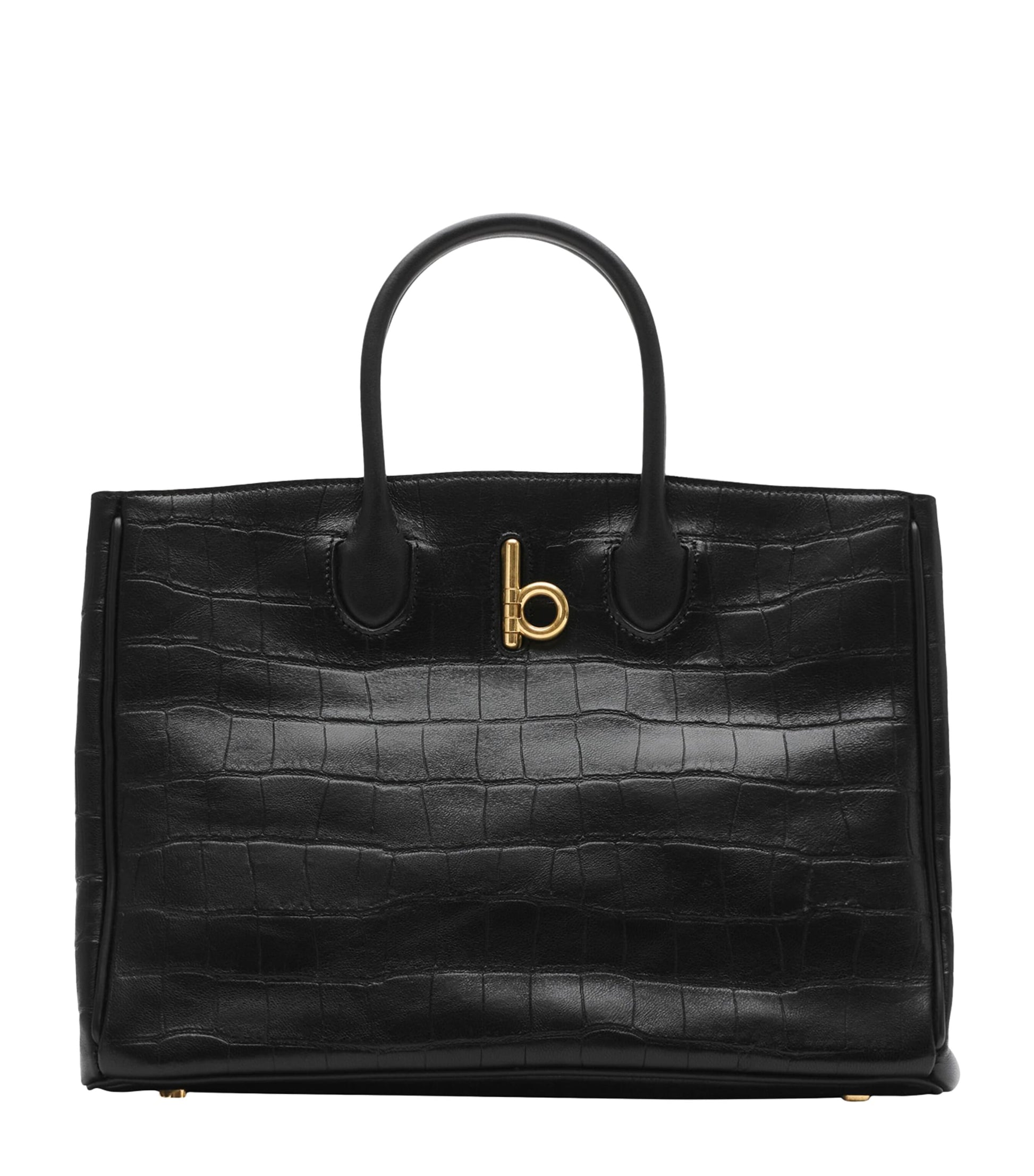 Burberry Small Croc-Embossed Lambskin Rocking Horse Tote Bag BLACK