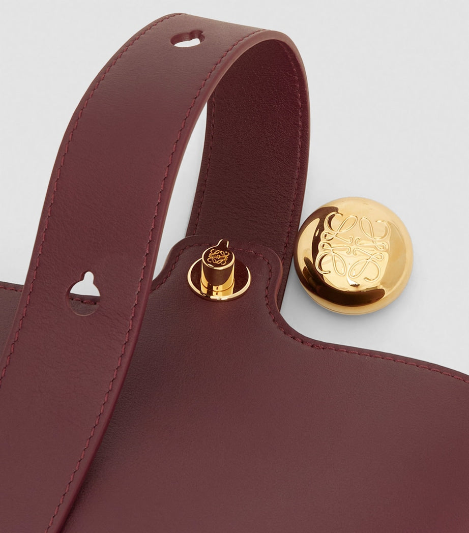 LOEWE Burgundy Mini Leather Pebble Bucket Bag