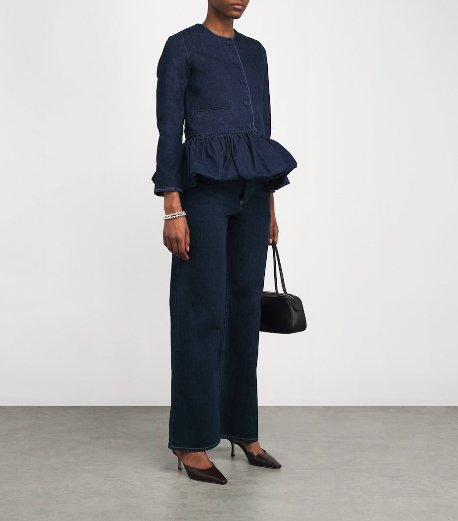 Navy Peplum Denim Jacket