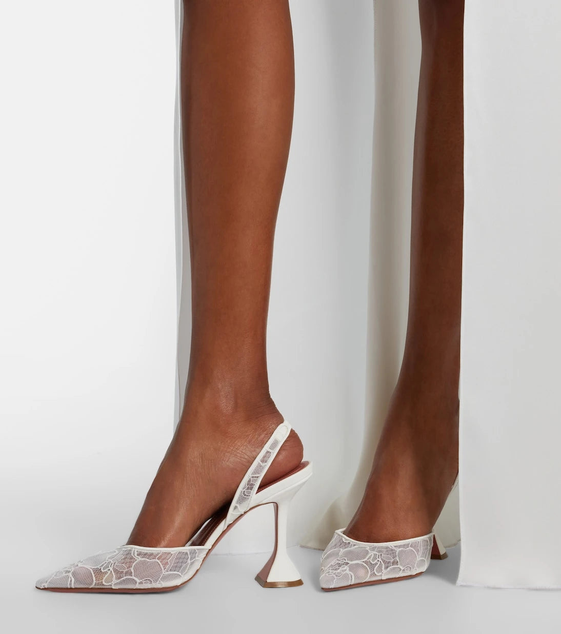 Amina Muaddi - Holli leather-trimmed lace slingback pumps