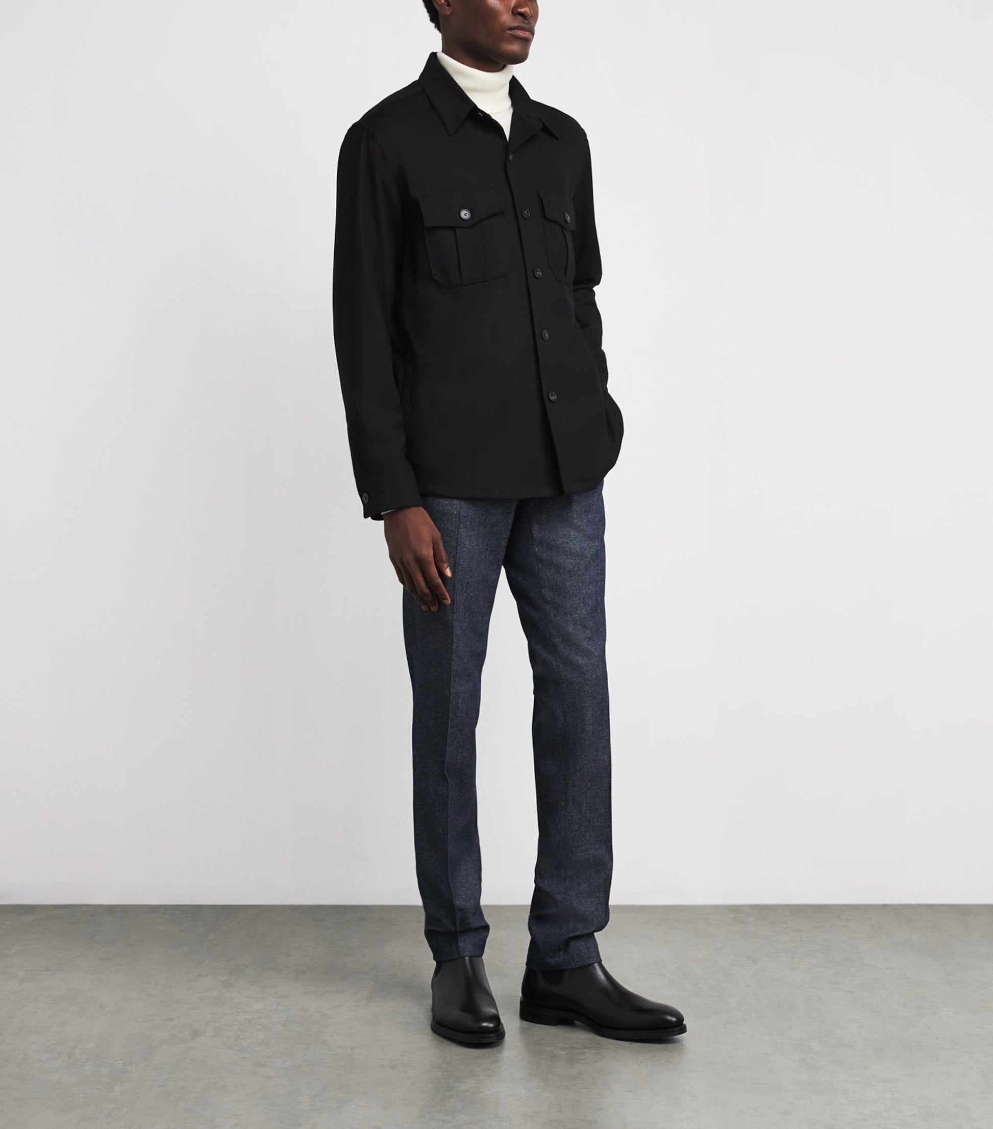 Canali Black Wool Overshirt