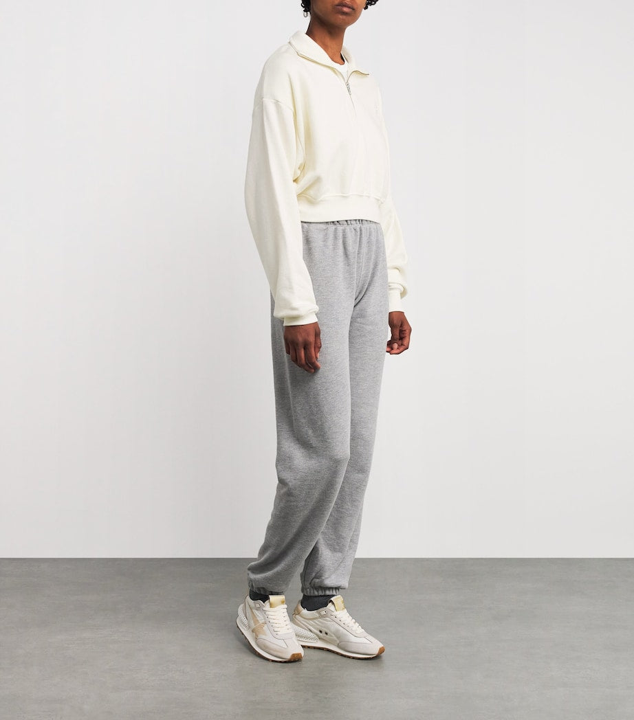 Ivory Cropped Cotton-Blend Half-Zip Sweatshirt