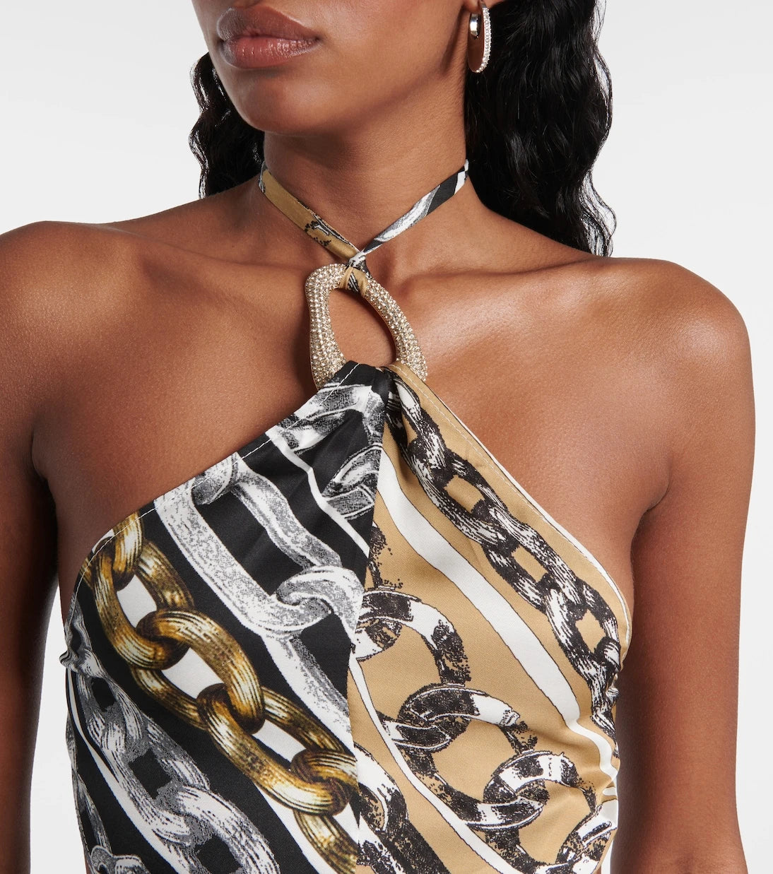 Area - Printed embellished halter-neck crop top