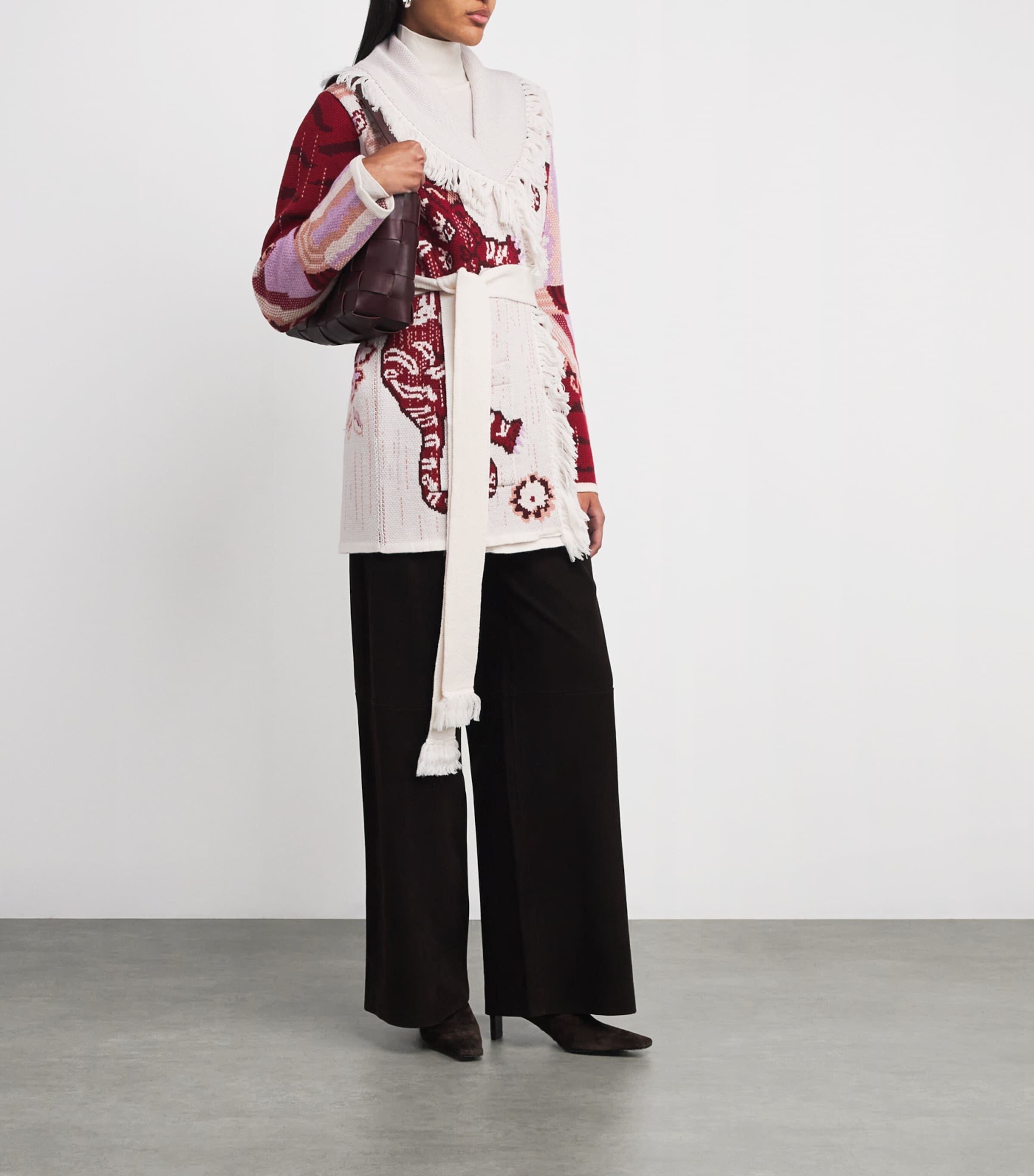 Ivory Merino Wool Jacquard Gene Cardigan