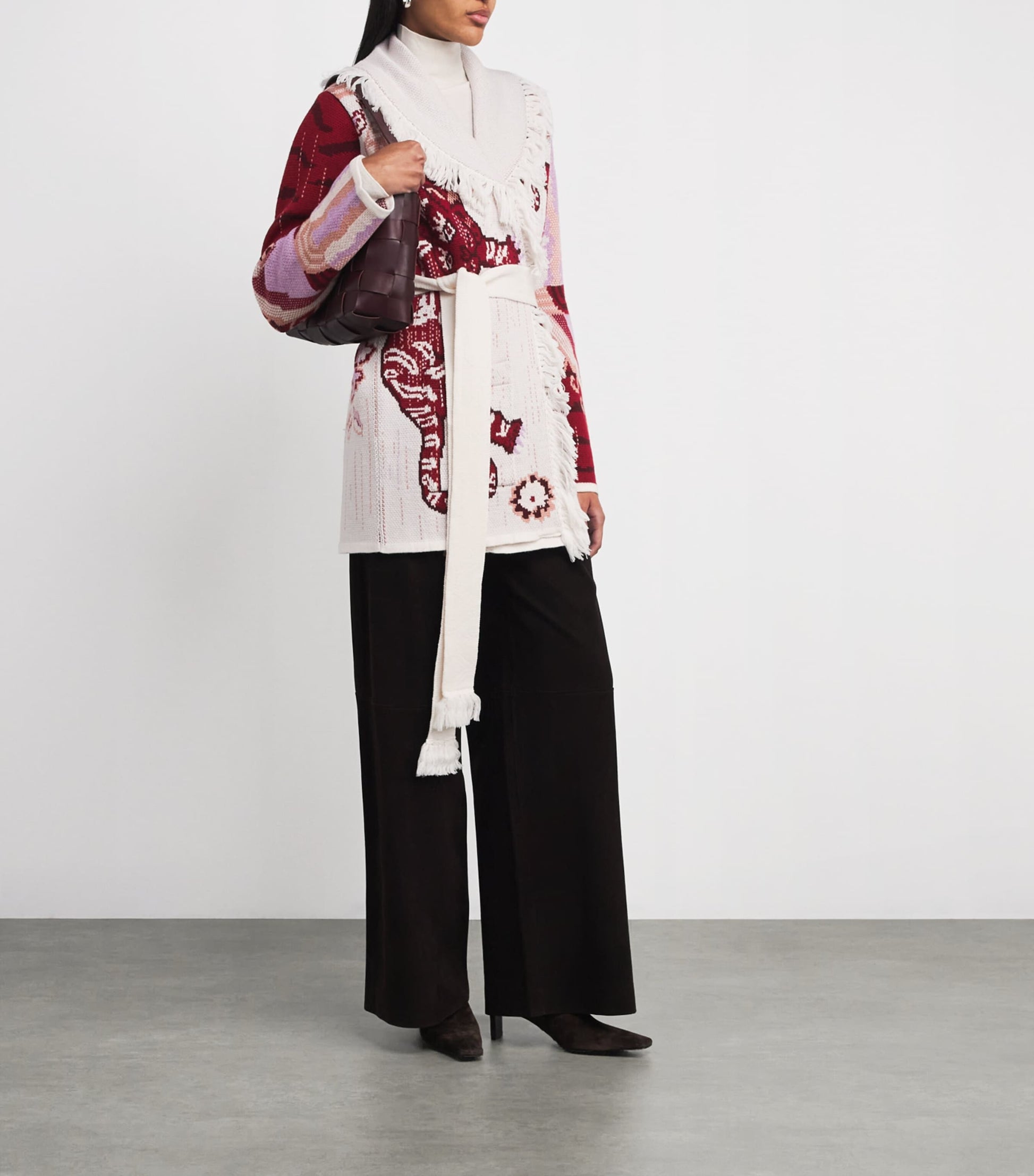 Ivory Merino Wool Jacquard Gene Cardigan