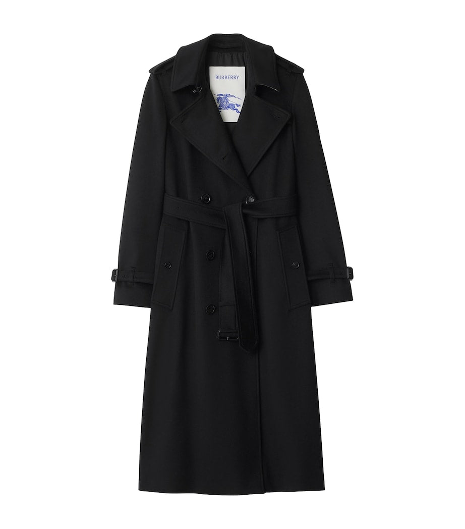 Burberry Black Cashmere Long Kensington Heritage Trench Coat