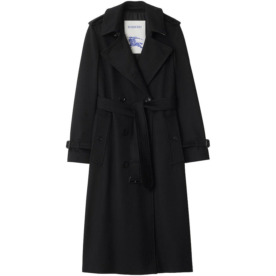 Burberry Black Cashmere Long Kensington Heritage Trench Coat