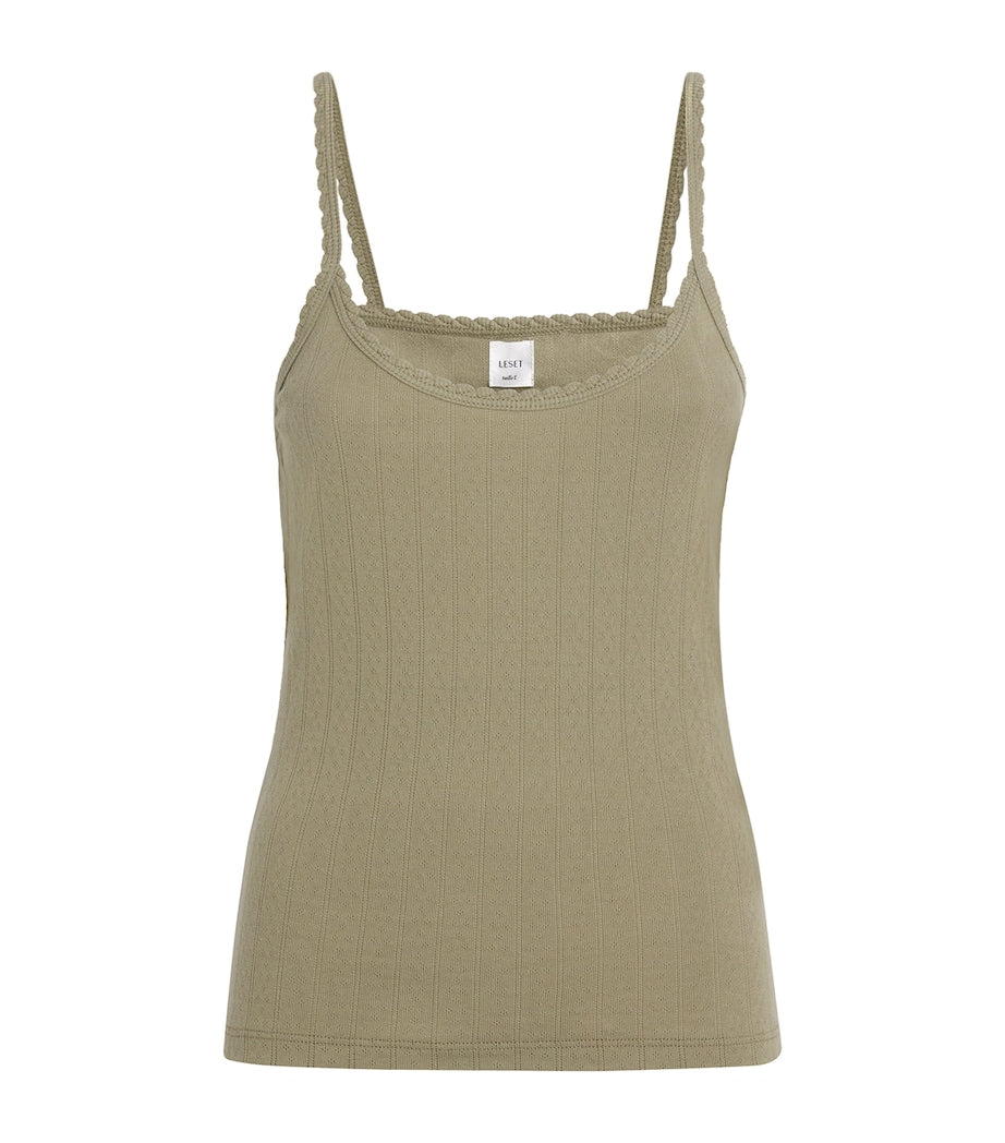 LESET Green Cotton Pointelle Tank Top
