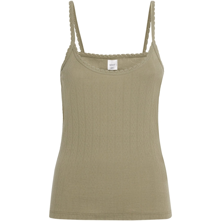 LESET Green Cotton Pointelle Tank Top