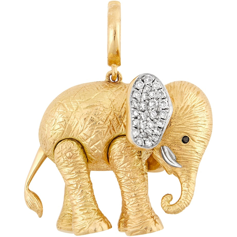 Yellow Gold and Diamond Mother Elephant Charm