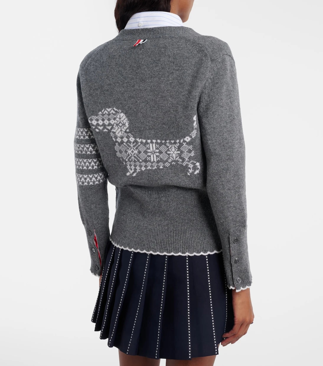 Thom Browne - كارديجان من صوف الفيرجن بنمط 4 أشرطة