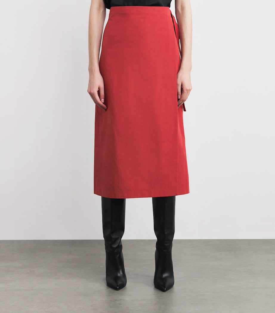 Red Wrap Midi Skirt