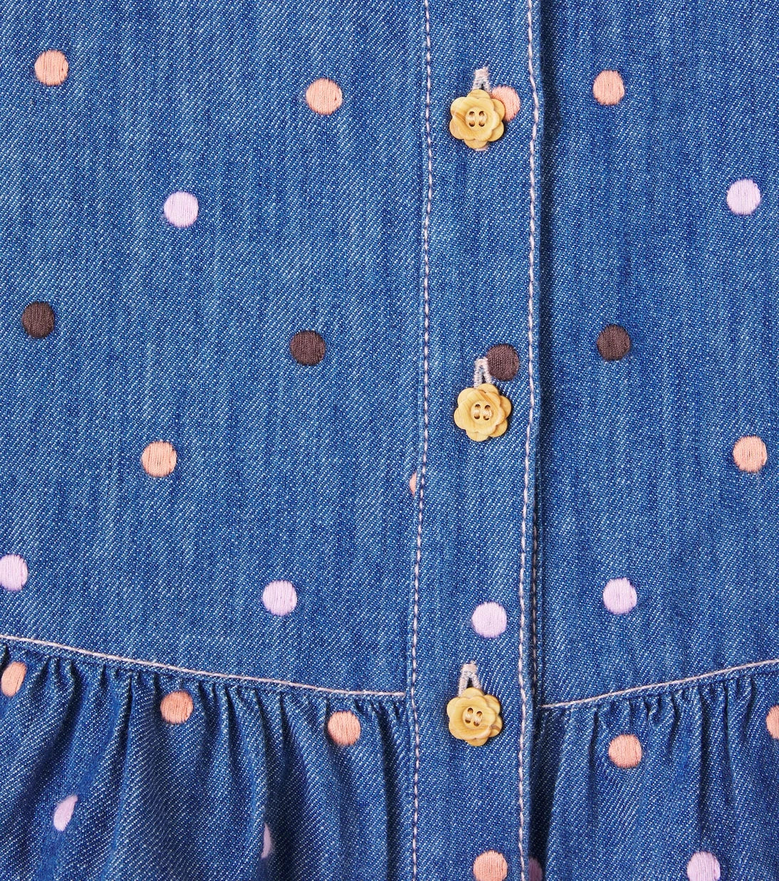 Zimmermann Kids - Embroidered polka-dot ruffled denim top