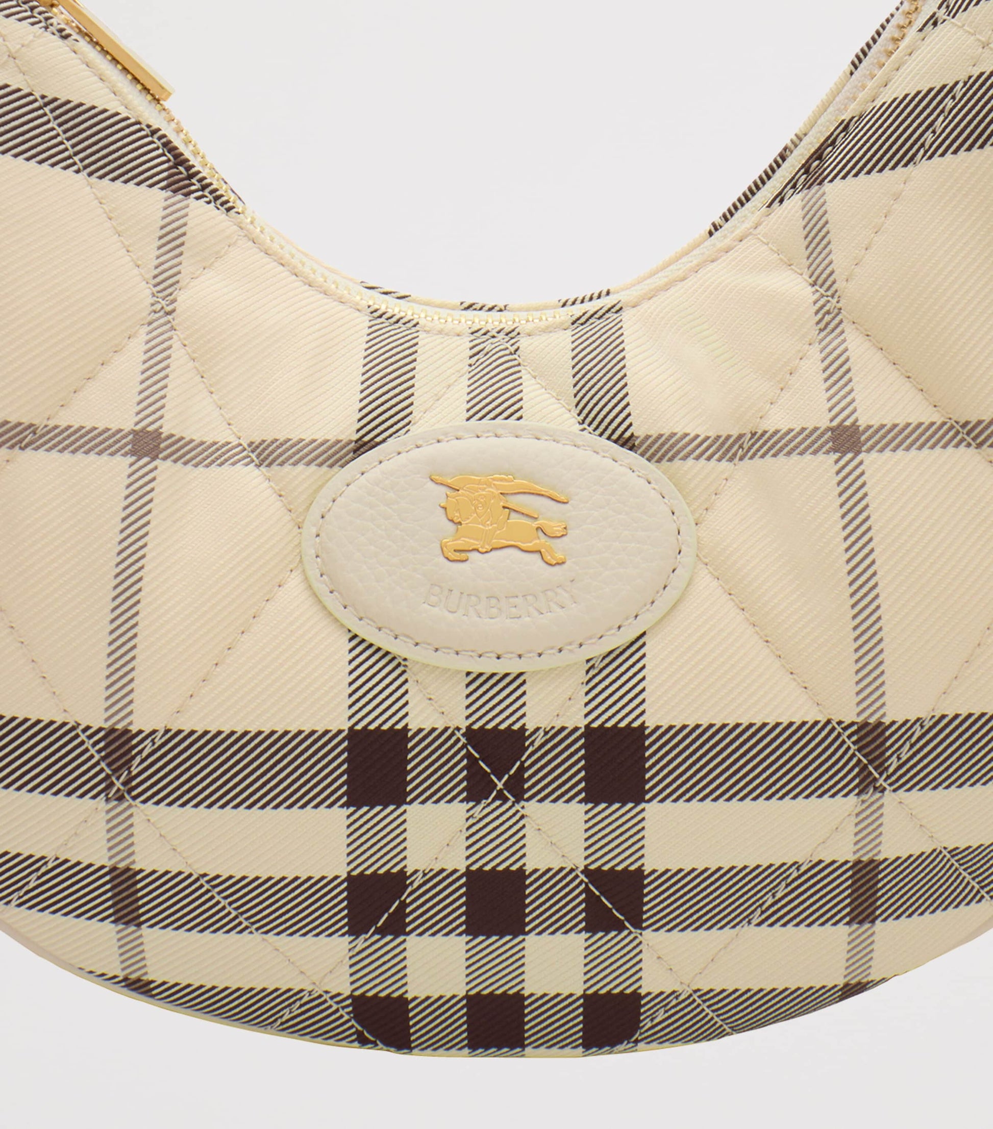 Burberry Leather-Trim Check Horseshoe Cross-Body Bag