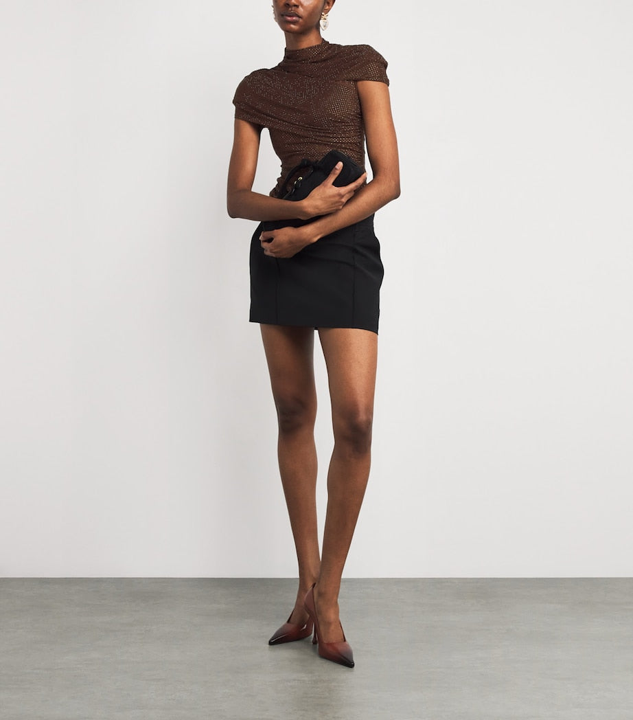Self-Portrait Brown Embellished Draped Top