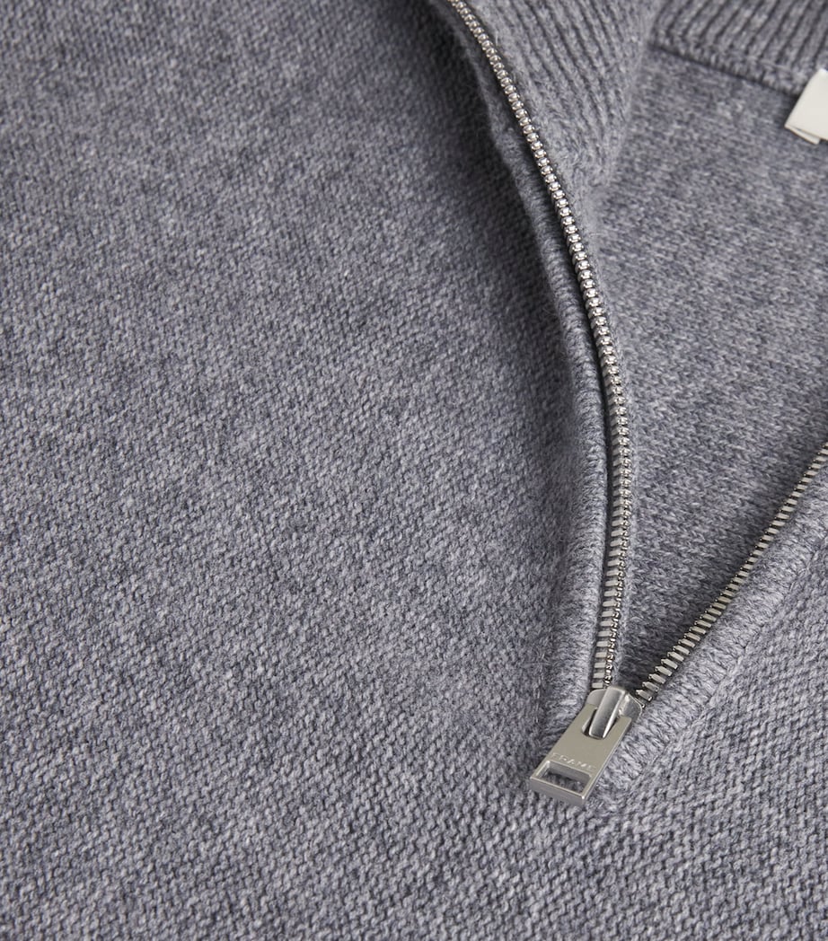 FRAME Grey Wool-Cotton Half-Zip Sweater