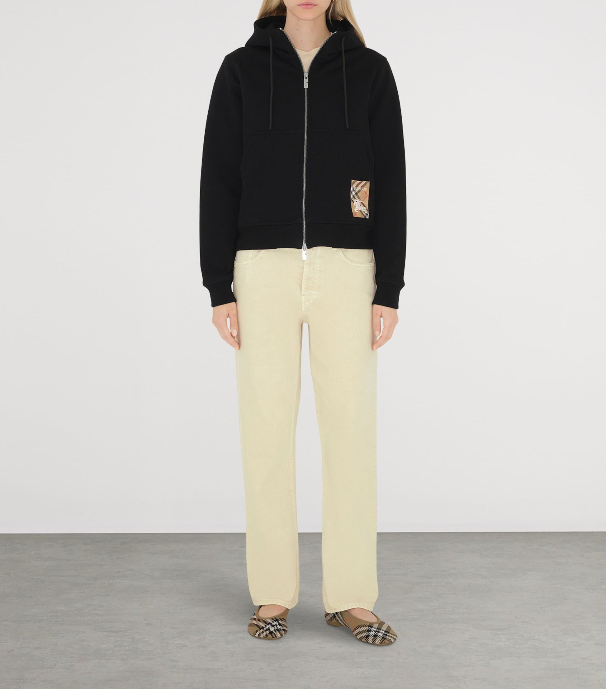 Burberry Black Cotton Check-Label Hoodie