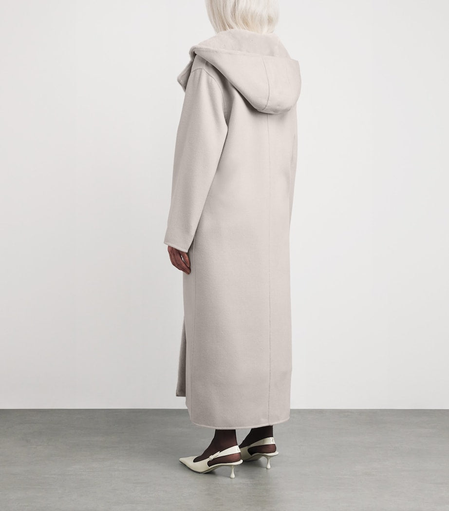 Beige Hooded Mink Fur-Trim Coat