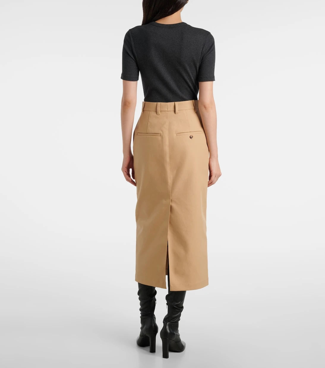 Wardrobe.NYC - تنورة قطنية متوسطة الطول بخصر مرتفع