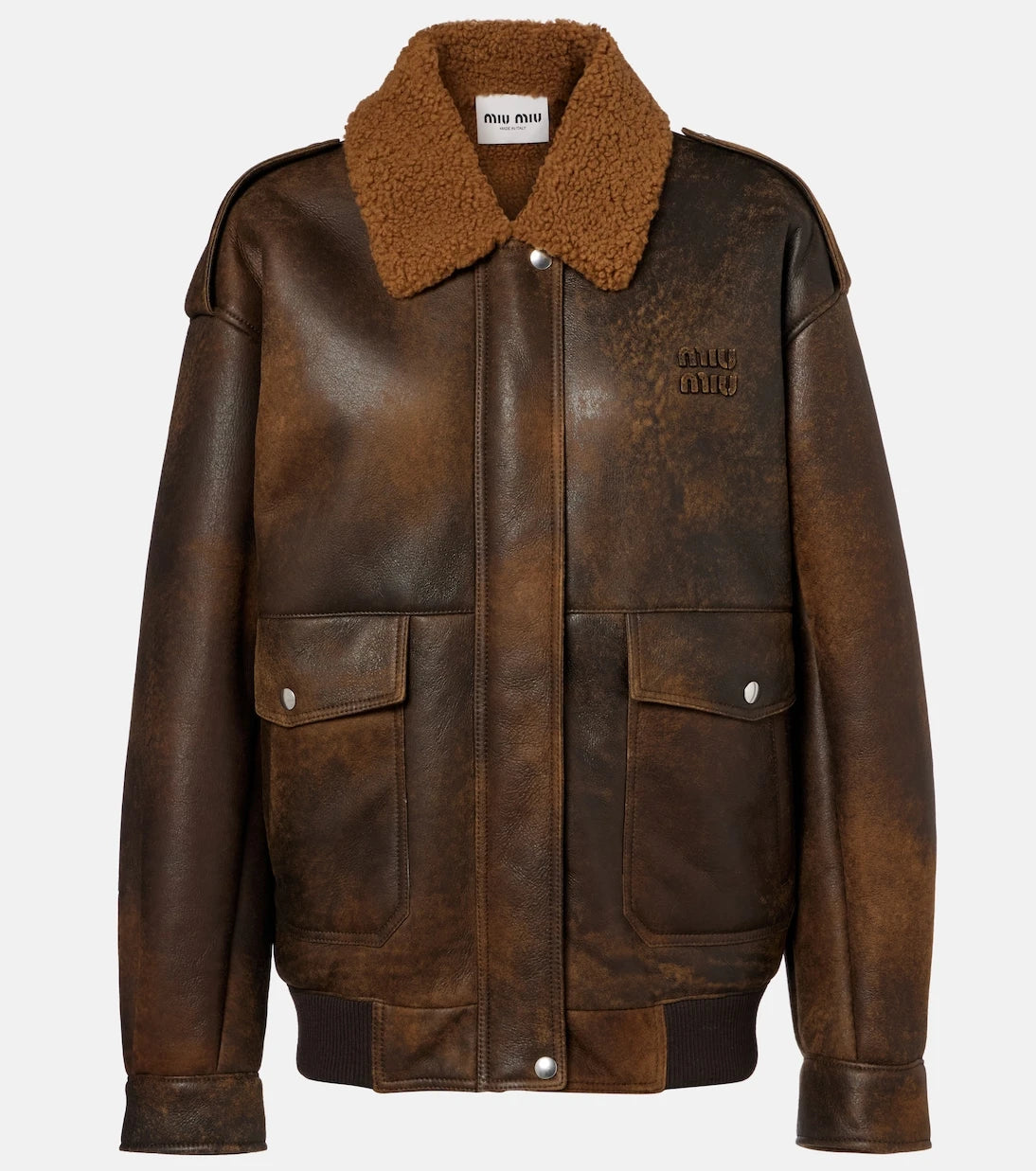 Miu Miu - Shearling-trimmed leather blouson jacket