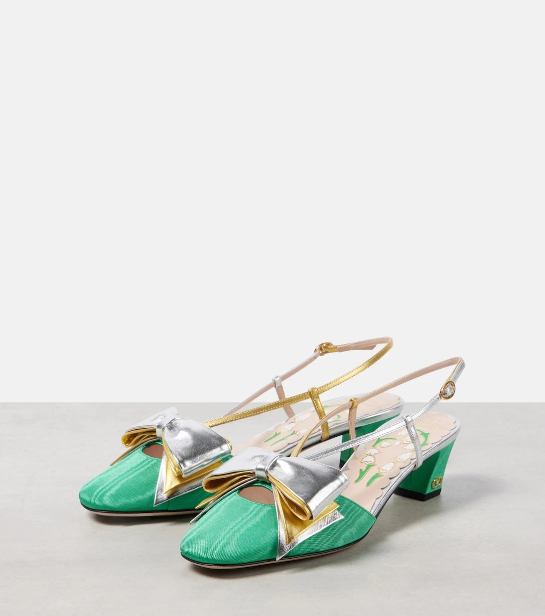 Valentino Garavani - Bowow 45 moiré and leather slingback pumps