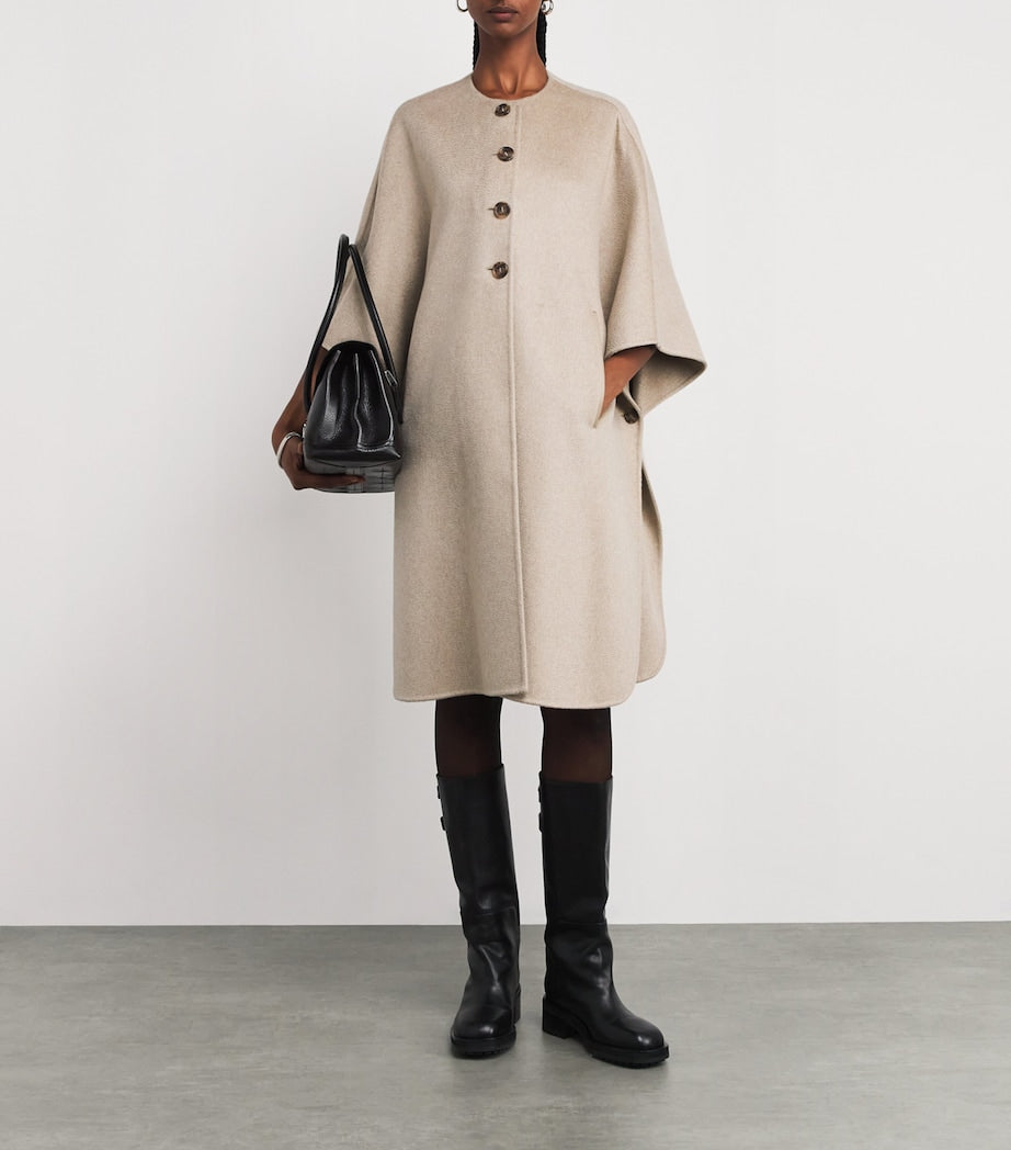 Max Mara Beige Cashmere Poncho Cape Coat