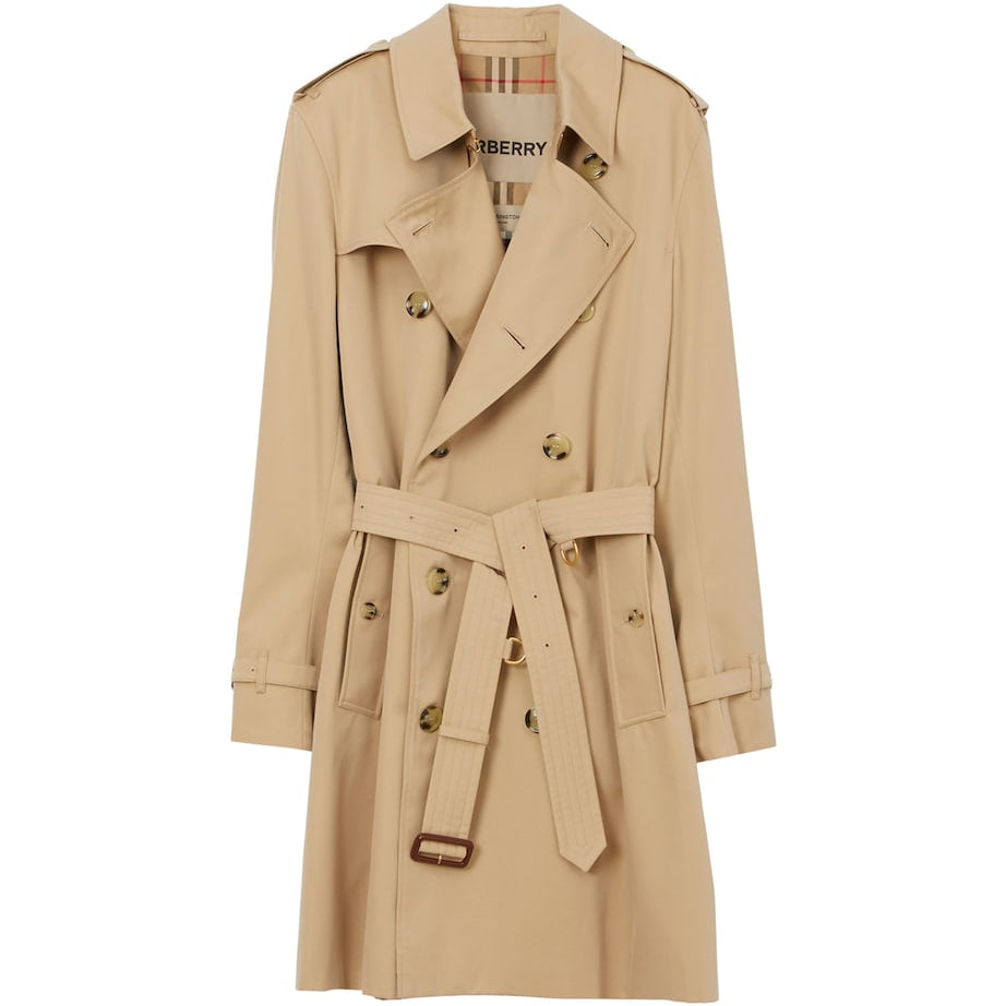 Burberry Yellow Mid-Length Kensington Heritage Trench Coat
