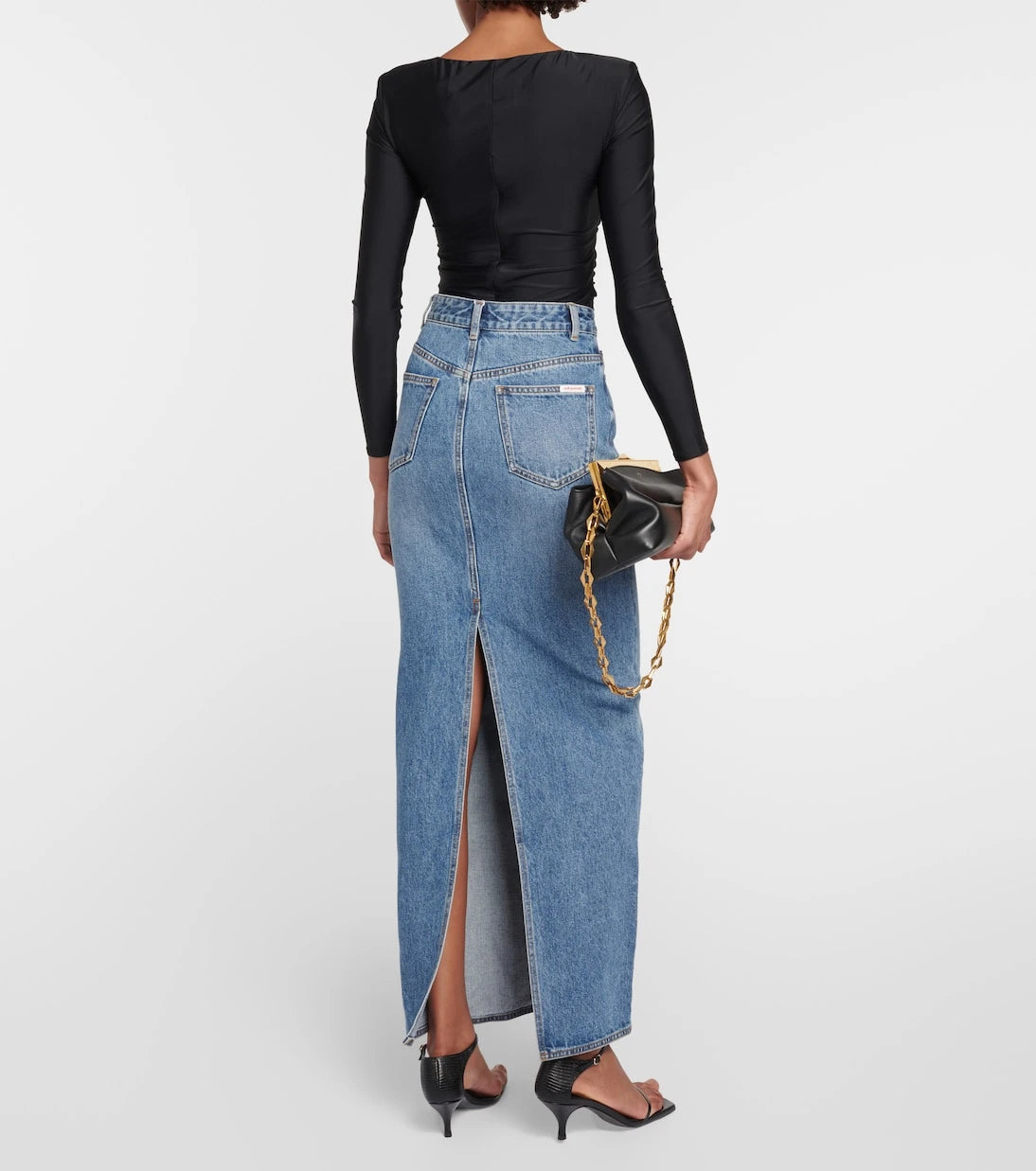 Self-Portrait - High-rise denim maxi skirt