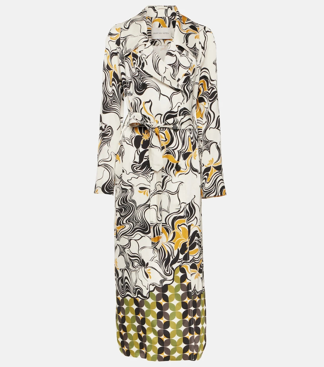 Dries Van Noten - Printed double-breasted satin coat