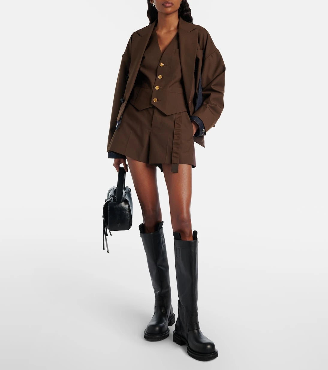 Sacai - Belted satin-trimmed shorts