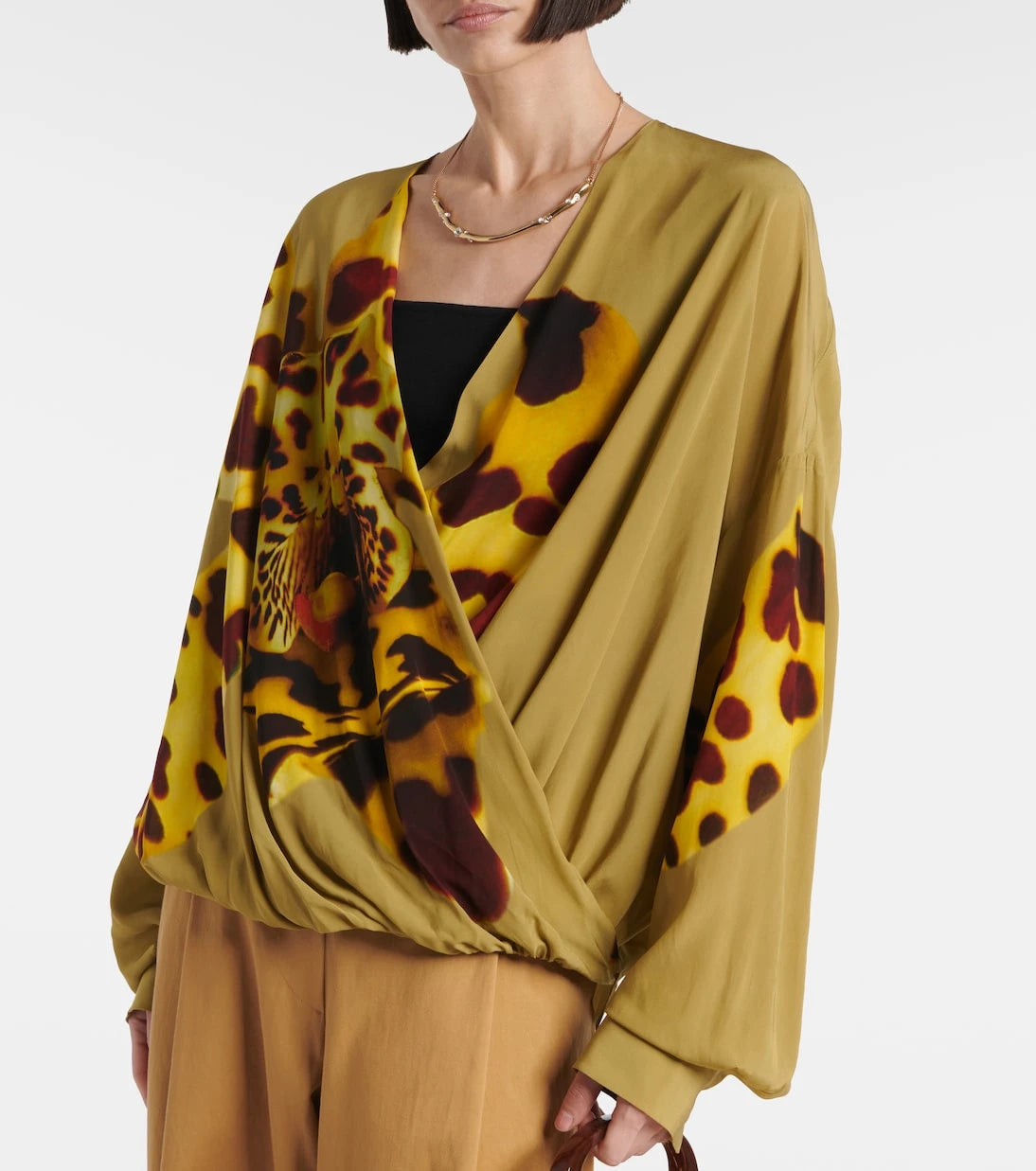 Dries Van Noten - Baskılı dökümlü saten bluz