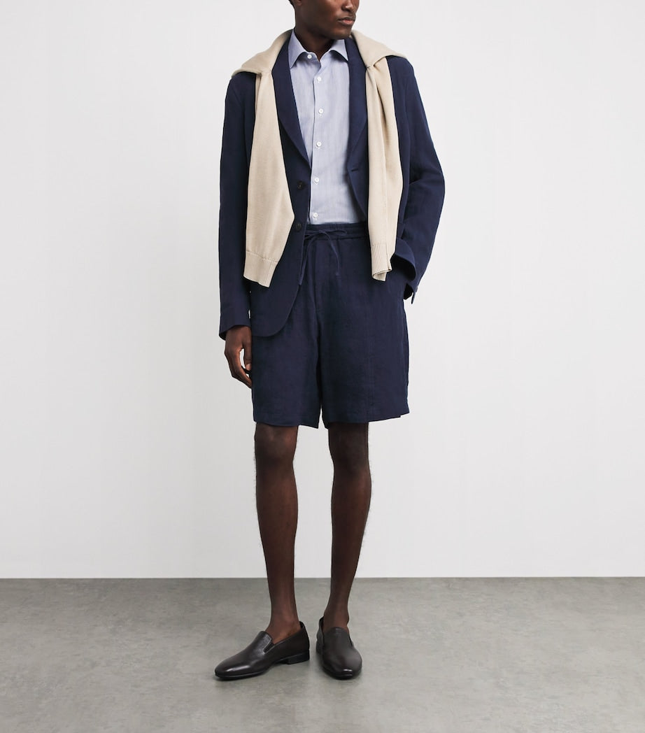 Emporio Armani Blue Linen Single-Breasted Blazer