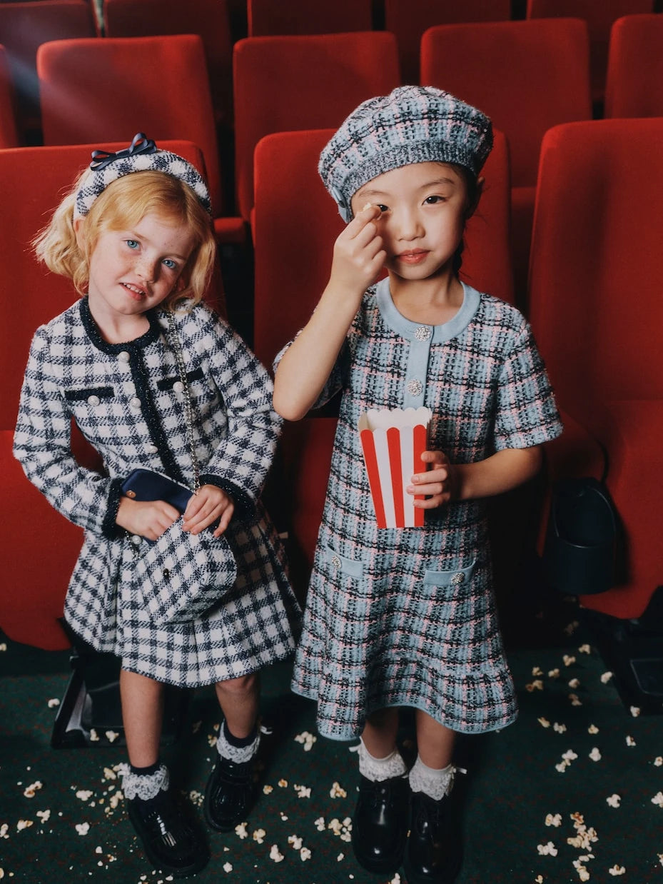 Self-Portrait Kids - Checked cotton-blend tweed dress