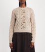 Max Mara Beige Wool-Cashmere Cable-Knit Lace Sweater