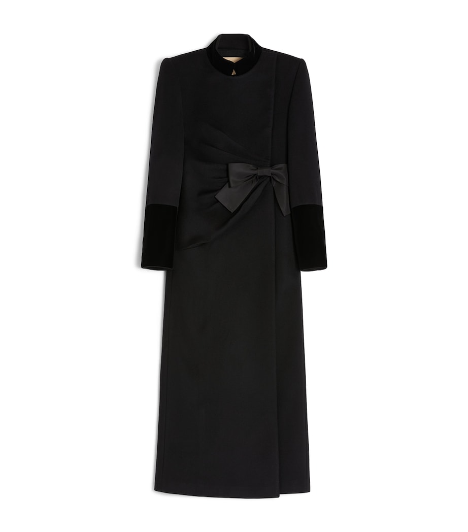 Valentino Black Virgin Wool-Cashmere Bow Overcoat