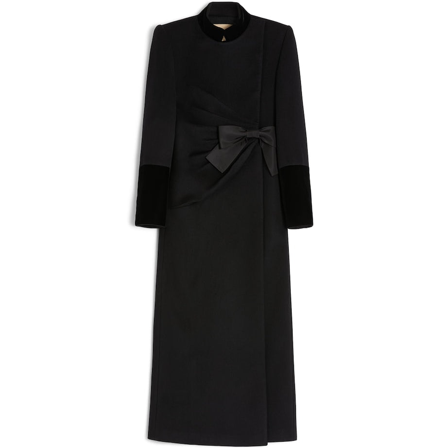 Valentino Black Virgin Wool-Cashmere Bow Overcoat
